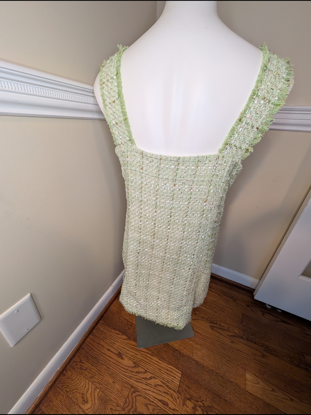 House of Harlow 1960 Green Tweed Mini Dress Size M Metallic Bouclé - Picture 3 of 10